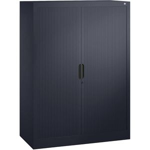 C+P Roldeurkast met horizontale roldeuren, h x b x d = 1345 x 1000 x 420 mm, 3 legborden, 3,5 ordnerhoogtes, zwartgrijs