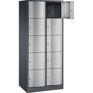 C+P Vijfvoudige locker Resisto, 2 compartimenten, zwartgrijs / blank aluminiumkleurig