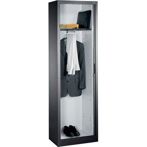 C+P Garderobekast met horizontale roldeuren, h x b x d = 1980 x 600 x 420 mm, 1 legbord, 1 kledingstang, zwartgrijs