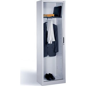 C+P Garderobekast met horizontale roldeuren, h x b x d = 1980 x 600 x 420 mm, 1 legbord, 1 kledingstang, blank aluminiumkleurig