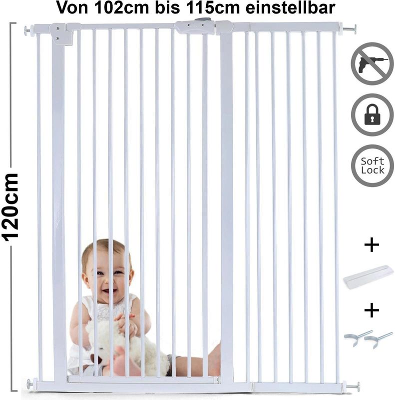 Traphek 102-115cm - metaal - wit - 120cm hoog