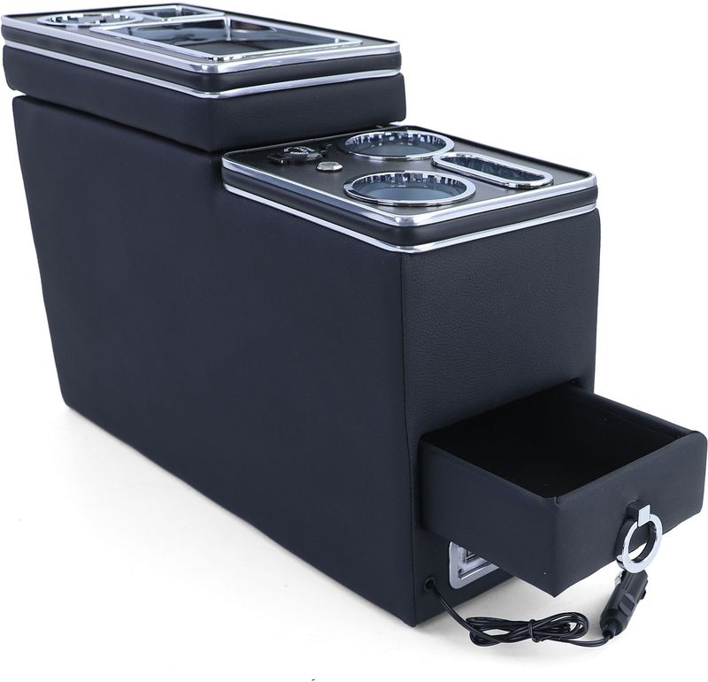 Middenconsole - voor VW Bus T5 7E/7F/7J/7H vanaf 04/2003,  T6 SH/SG vanaf 04/2015 transporter/multivan - 54x18x35,5cm - kunstleer -  zwart