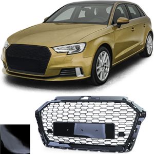 Honingraat grill - Audi A3 8V 16-20 - zwart glanzend - PDC geschikt