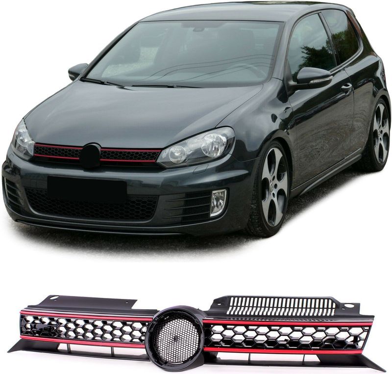 VW - Golf 6 GTI - Honingraat Grill - Zwart/Rood - Sportief Rooster