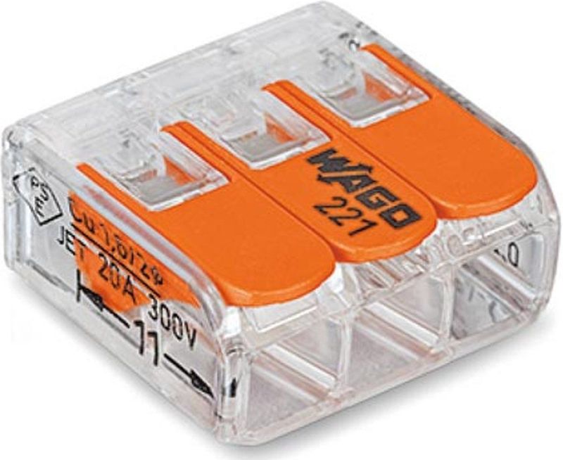 Wago 221-413 Lasklem - 3-polig - 4 Mm - Transparant-oranje - Hersluitbaar - 50 St