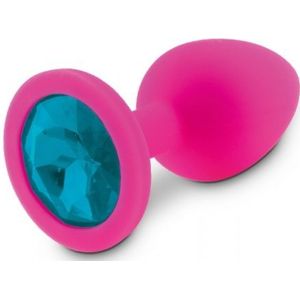 Roze Siliconen Buttplug met Blauwe Diamant  - M