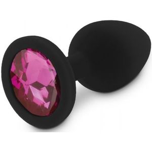 Zwarte Siliconen Buttplug met Roze Diamant  - M