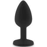 Zwarte Siliconen Buttplug met Blauwe Diamant  - M