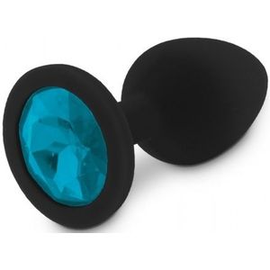 Zwarte Siliconen Buttplug met Blauwe Diamant  - M