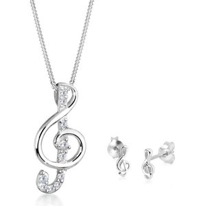 Elli Dameshalsketting + oorbellen notensleutel 925 sterling zilver zirkonia zilver briljant geslepen 0912482211_45-45 cm lengte, 45 cm, Facetgeslepen, Zirkonia