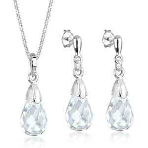 Elli Sieradenset dames druppels bergkristal in 925 sterling zilver, Facetgeslepen, Kristal