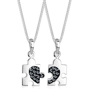 Elli - Damesketting - 925 Sterling Zilver - Zwart - Kristal - Briljant Geslepen