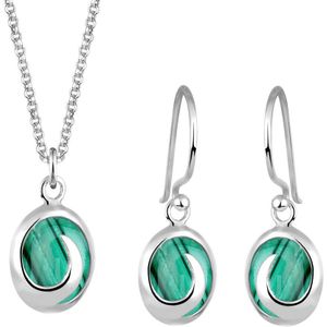 Elli Dames Sieraden Set Dames Spiraal hanger set oor hanger met Malachiet edelstenen in 925 sterling zilver