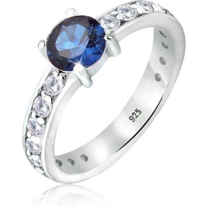 Elli Dames Ring Dames Solitaire Saffier Blauw met Zirkonia Kristallen in 925 Sterling Zilver