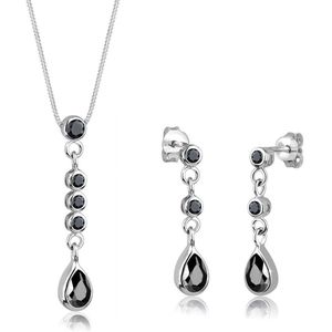 Elli Sieraden Set Dames Druppels met Zwarte Zirkonia Kristallen in 925 Sterling Zilver