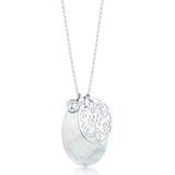 Elli Dameshalsketting extra lange ketting parelmoer schijf ornament zilver 925, Zilver, Zirkonia