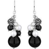 Elli Perlenohrringe Elli Ohrringe Rose Onyx Muschelkernperlen 925 Sterling Silber, Blume