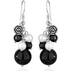 Elli - Oorbellen - Roze - Onyx en Schelpparels - 925 Sterling Zilver