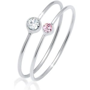 Elli Dames Ring Dames Set Elegant Basis met Kristallen in 925 Sterling Zilver