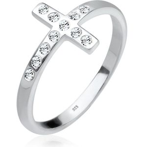 Elli Dames Ring Dames Blogger Kruis met Kristallen in 925 Sterling Zilver