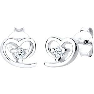 Diamore Oorstekers voor dames, hart 925 sterling zilver, diamant wit, facetgeslepen., Diamant,