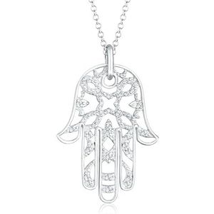 Elli PREMIUM halsketting dames Hamsa hand met kristallen in 925 sterling zilver, 70 cm, facetgeslepen, kristal