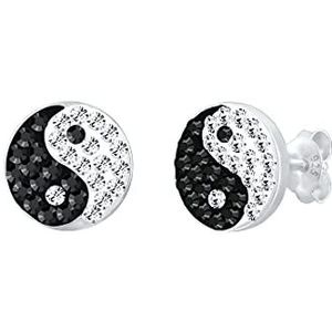 Elli Yin and Yang Symbool Trend Oorstekers voor dames, met kristallen in 925 sterling zilver, Facetgeslepen, Swarovski-kristal