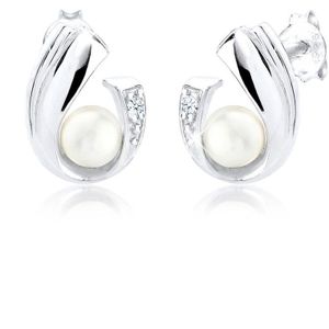 DIAMORE Oorbellen zoetwaterparel diamant 0,03 ct. 925 zilver, Sterling zilver, Diamant