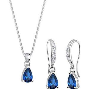 Elli - Sieradenset - Saffierblauwe Druppels - 925 Sterling Zilver - 45 cm - Facetgeslepen - Zirkonia