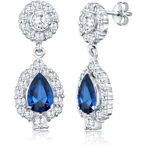 Elli PREMIUM Dames Oorbellen Dames Drop Motif Glamorous met Cubic Zirconia Kristallen en Synthetic Sapphire in 925 Sterling Zilver