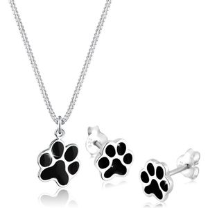 Elli Dames Sieraden Set Dames Paw Pendant Stud Earrings Set Zwart in 925 sterling zilver