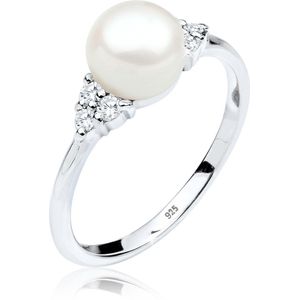 Elli PREMIUM Dames Ring Dames Klassieke Zoetwater Gekweekte Parel met Cubic Zirconia Kristallen in 925 Sterling Zilver