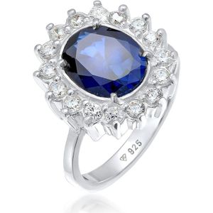 Elli Dames Ring Dames Cocktail Koninklijk met Synthetische Saffier en Zirkonia in 925 Sterling Zilver
