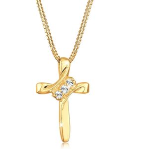 Ketting - Kruis Hanger - Verguld 925 Sterling Zilver - Kristallen