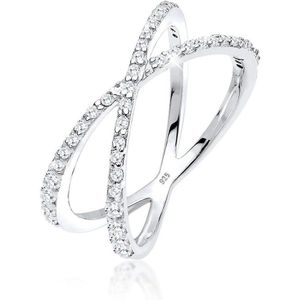 Elli Damesring, echt sieraad, wikkelring X met zirkonia kristallen in 925 sterling zilver, 58 EU, Facetgeslepen, Zirkonia