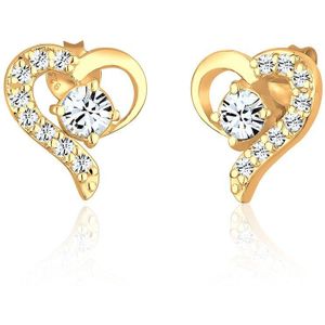 Elli Dames Oorbellen Dames oorsteker hart betoverend met kristallen in 925 sterling zilver verguld