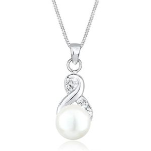 Elli Ketting infinity Zoetwater Parel en Kristal in 925 Sterling Zilver, Sterling zilver, Kristal