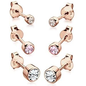 Elli - Oorbellen - Roségoud Verguld - Set Basic - 925 Sterling Zilver - Met Kristallen