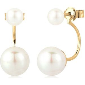 Elli Oorbellen dames front-back trend met zoetwater gekweekte parel in 925 sterling zilver verguld