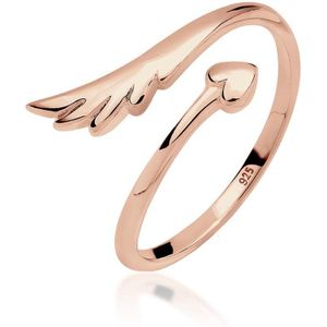 Elli Ring dames hart vleugels vrouwelijk open in 925 sterling zilver, Facetgeslepen, Geen edelsteen
