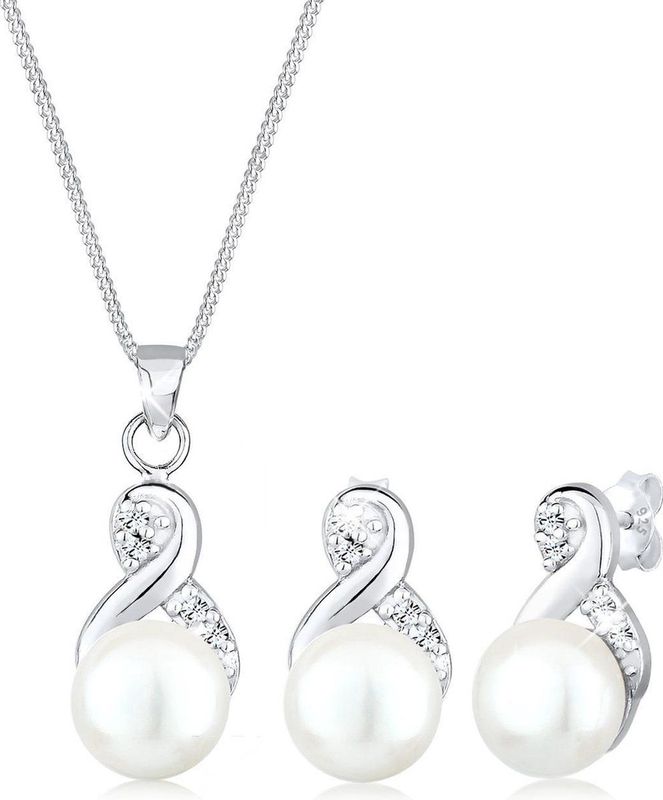 Elli - Infinity-symbool - Sieradenset - 925 Sterling Zilver - Zoetwaterparels en Kristallen