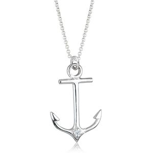 Elli DIAMONDS Halsketting voor dames, 925 sterling zilver, ankerdiamant, 0,006 ct, sieraden, geschenken voor vrouwen, meisjes, mama, vriendin, zilveren ketting, lengte 45 cm, 45 cm, Facetgeslepen,