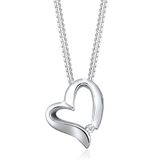 Elli Halsketting Dames Hart Hanger Gebogen met Diamant (0.015 ct.) in 925 Sterling Zilver