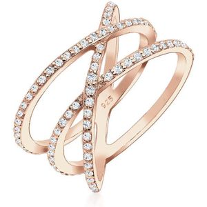 Elli Dames 925 sterling zilver Xilion geslepen zirkonia rosé vergulde gekruiste ring, Q, Sterling zilver, Zirkonium
