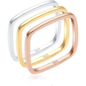 Elli Dames Ring Dames Stapel Set Basis Vierhoek Driekleurig in 925 Sterling Zilver