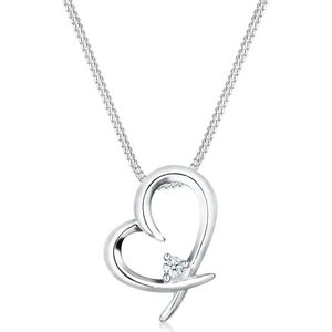 Elli DIAMONDS halsketting dames hart hanger verbondenheid eenvoudig met diamant (0,03 ct.) in 925 sterling zilver, 45 cm, Facetgeslepen, Diamant