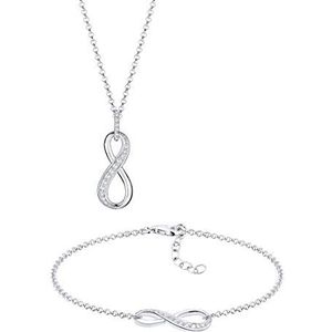 Elli Dames sieraden sieraden set halsketting + armband Infinity oneindigheid liefde vriendschap Forever liefdesbewijs zilver 925 zirkonia wit lengte 45 cm, Zirkonia