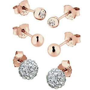 Elli Oorbellen dames 3-delige set met kristallen in 925 sterling zilver rosé verguld, Facetgeslepen, kristal