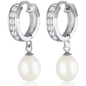 Elli - Creole Süßwasserperle Zirkonia 925 Silber Creolen 1 ct Damen (76.49 € / 1 ct)