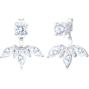 Elli Oorbellen Ear Jackets Floral met zirkonia kristallen in 925 sterling zilver, Facetgeslepen, Zirkonia